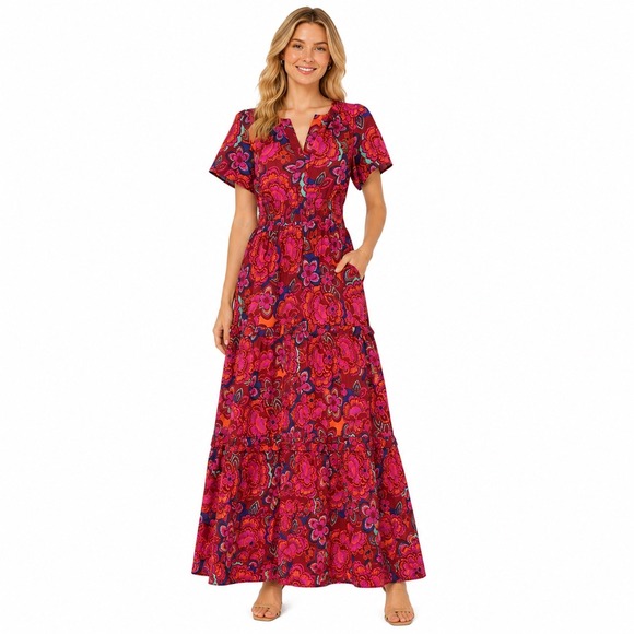 Baltic Born Dresses & Skirts - Baltic Born Palmer Tiered Floral Maxi Dress Size M Cotton Smocked Boho Pockets